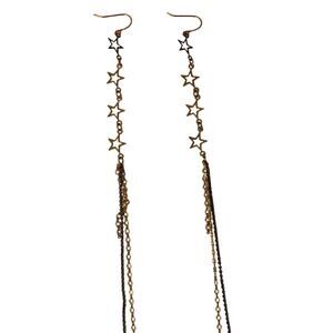 Artisan Whimsical Extra long shoulder duster gold fairy stars chain earrings 7”